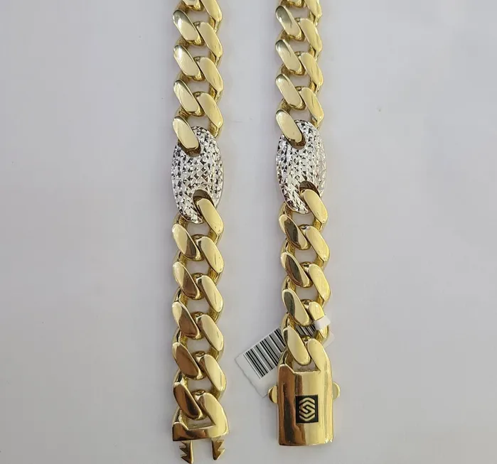 10K Yellow Gold 12mm Miami Cuban Mariner Link Chain Necklace 26 Inch Real Gold and Diamond Necklaces
