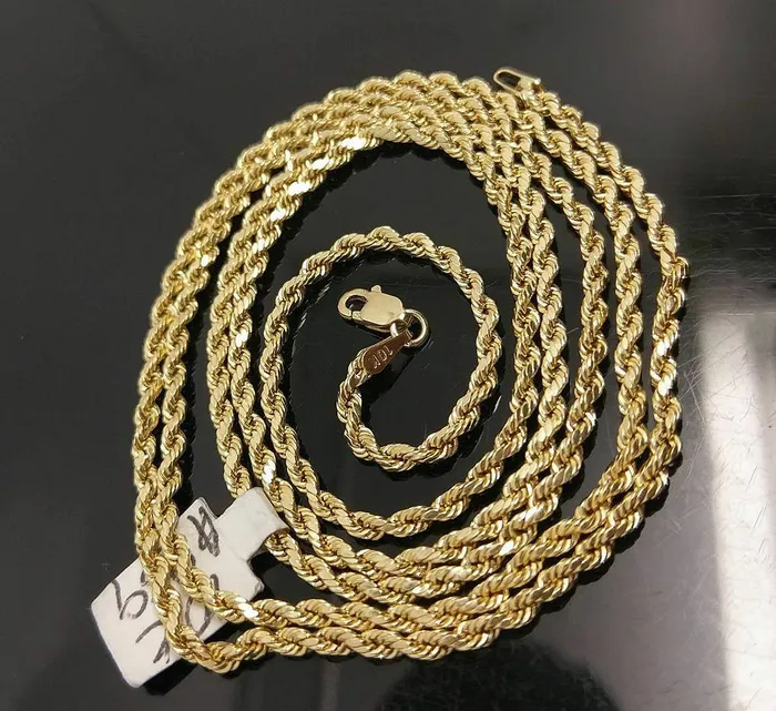 10k Yellow Gold Diamond Star Emoji Charm 24 Inch 3mm Rope Chain Men Gold and Diamond Charm Necklaces