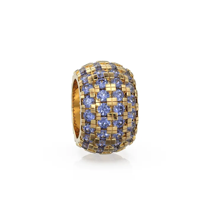 14K Large Solid Italian Gold Blue Tanzanite Rondels Charm Roundel Tanzanite Enhancer Charm Pave set Tanzanite December spacer charms Jalvi Co Charm Necklaces