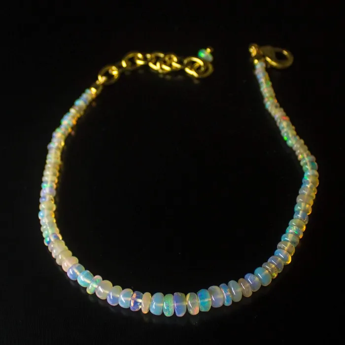 Beads Supplies USA Bracelets Natural Fire Ethiopian Opal Smooth Rondelle Bracelet 25mm 5mm 7inches