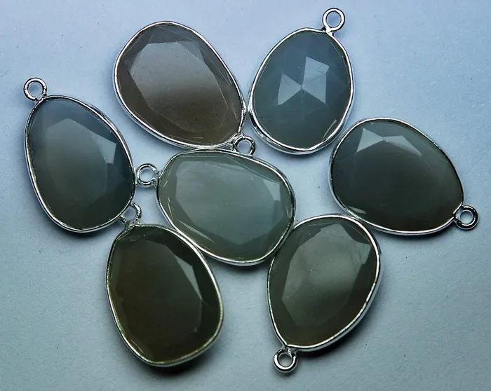 Beads Supplies USA Necklaces 925 Sterling SilverGrey Moonstone Faceted Slice ShapePendent 2 Piece Of 1820mm Approx