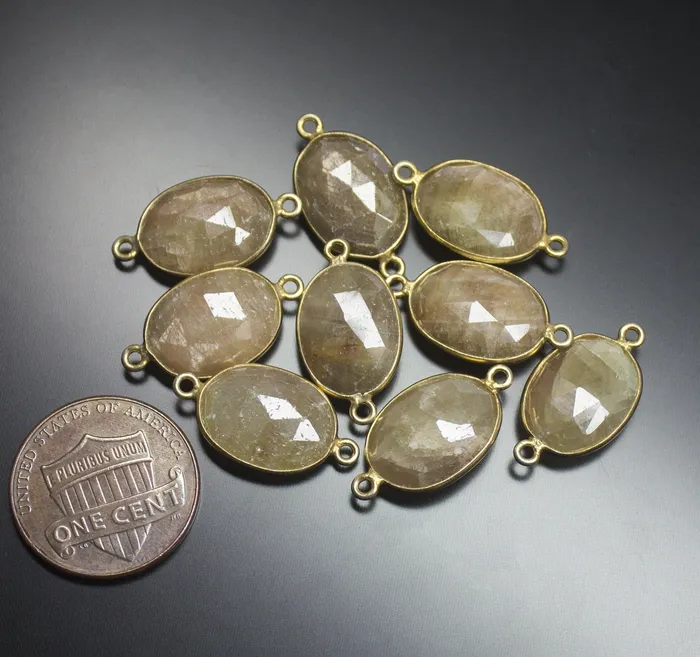 Beads Supplies USA Rings 2 pcs 20mm Untreated Yellow Sapphire Oval Shaped Briolette 925 Sterling Silver Connector Jewelry Finding Sapphire Connector