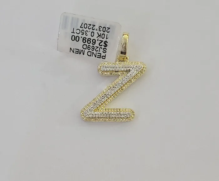 Charm Necklaces 10k Real Yellow Gold Genuine Diamond Initial AZ Alphabet Charm Pendent Gold and Diamond