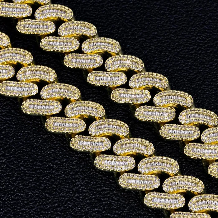 Earrings 16mm Iced Out Baguette Cut Cuban Choker Chain in 14K Gold Bling Proud