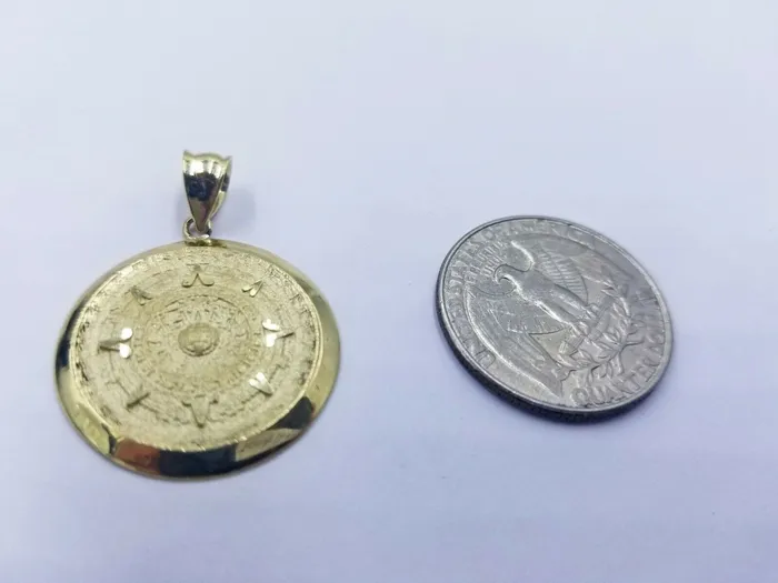 Globalwatches10 Necklaces 10k Real Yellow Gold Aztec Calendar Charm Pendant Men Women Diamond cut