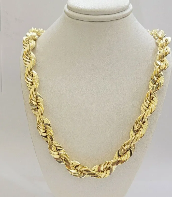 Gold and Diamond Necklaces 10k 14mm Solid Yellow Gold Rope Chain Necklace 28 Inch Mens Thick Heavy Shiny Gold and Diamond Necklaces 10k 14mm Solid Yellow Gold Rope Chain Necklace 28 Inch Mens Thick Heavy Shiny