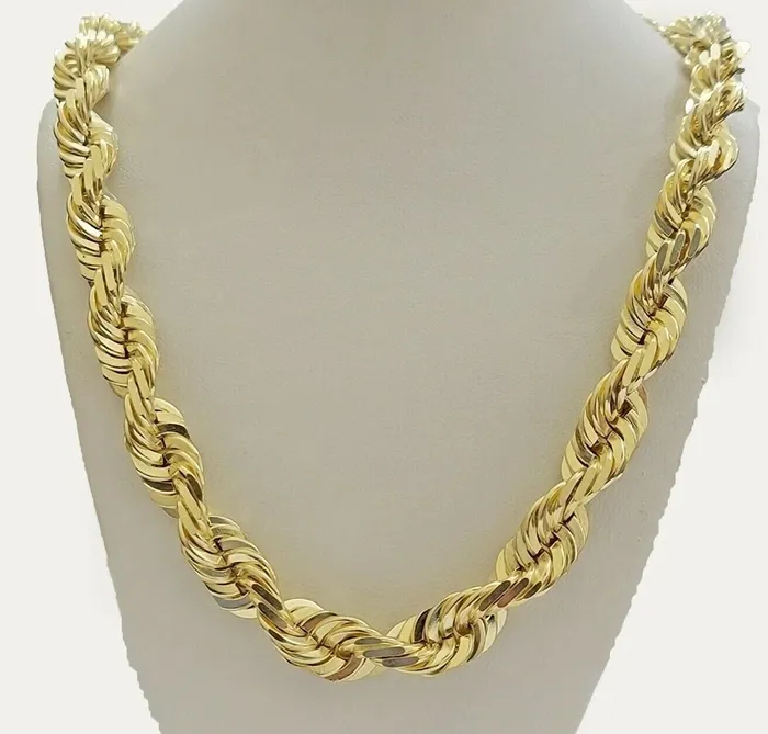 Gold and Diamond Necklaces 10k 14mm Solid Yellow Gold Rope Chain Necklace 28 Inch Mens Thick Heavy Shiny