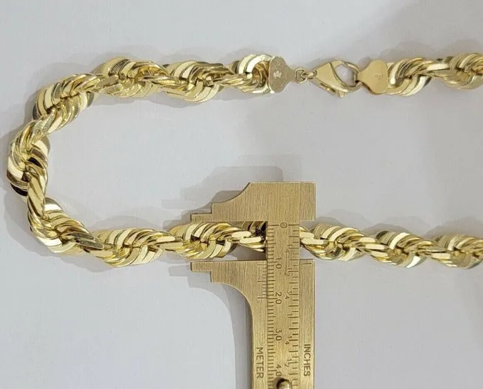 Gold and Diamond Necklaces 10k 14mm Solid Yellow Gold Rope Chain Necklace 28 Inch Mens Thick Heavy Shiny