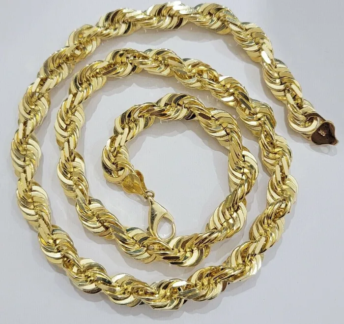 Gold and Diamond Necklaces 10k 14mm Solid Yellow Gold Rope Chain Necklace 28 Inch Mens Thick Heavy Shiny