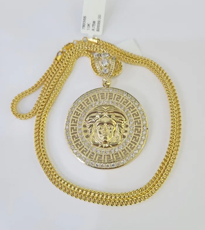 Gold and Diamond Necklaces 10K Franco Chain Medusa Head Pendant Charm Necklace 2026 25mm Yellow Gold Gold and Diamond Necklaces 10K Franco Chain Medusa Head Pendant Charm Necklace 2026 25mm Yellow Gold