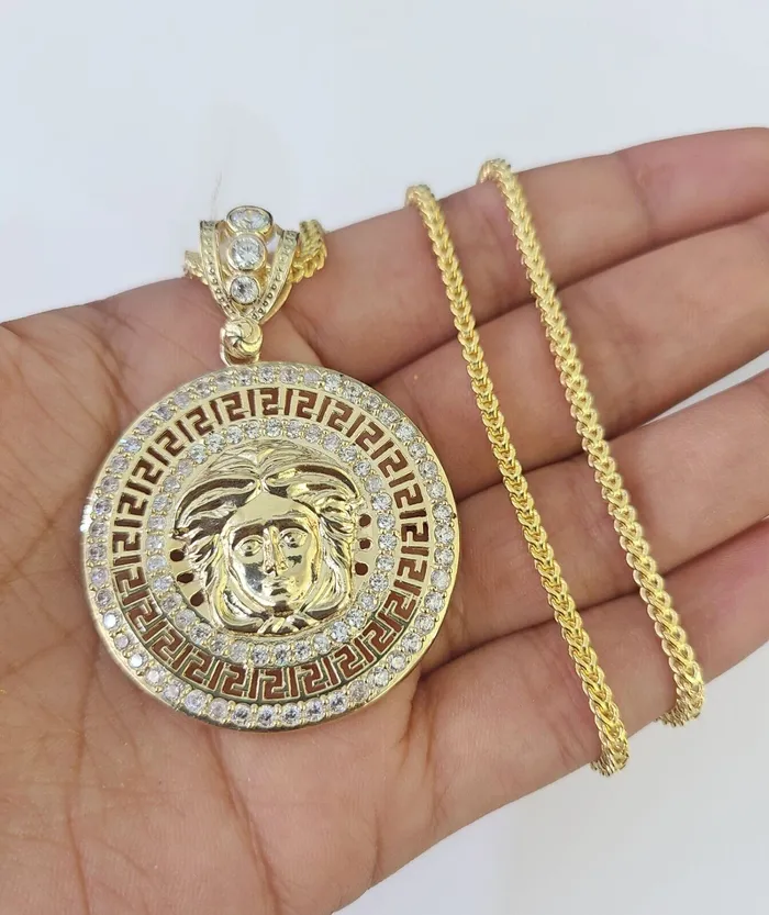 Gold and Diamond Necklaces 10K Franco Chain Medusa Head Pendant Charm Necklace 2026 25mm Yellow Gold