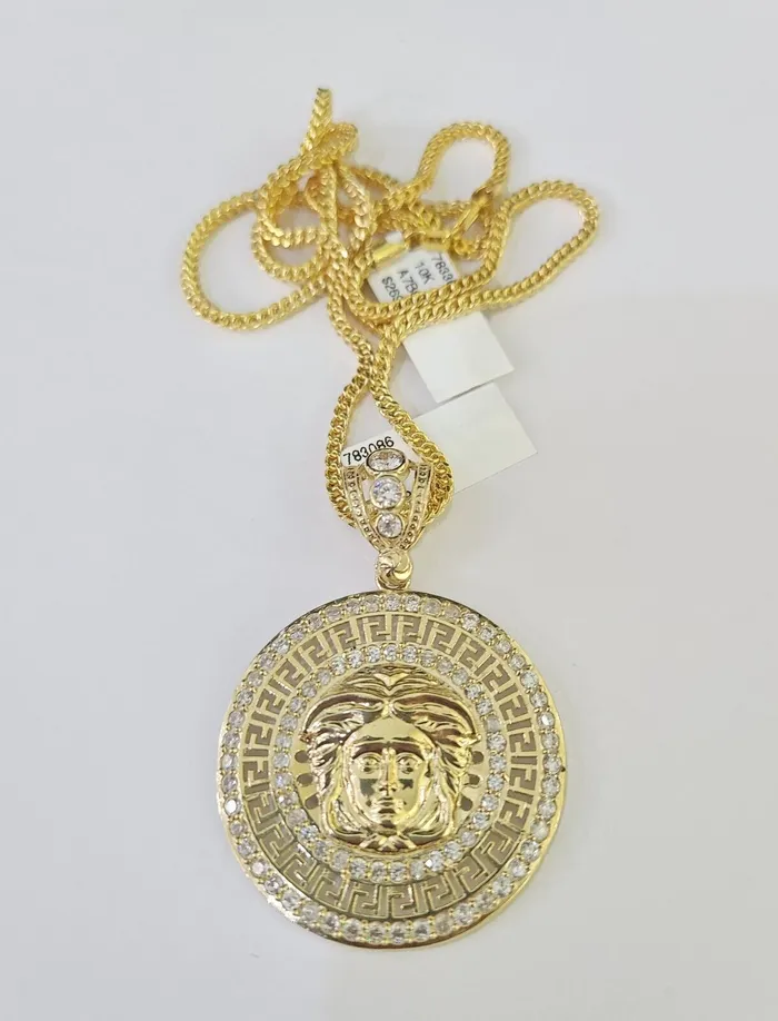 Gold and Diamond Necklaces 10K Franco Chain Medusa Head Pendant Charm Necklace 2026 25mm Yellow Gold