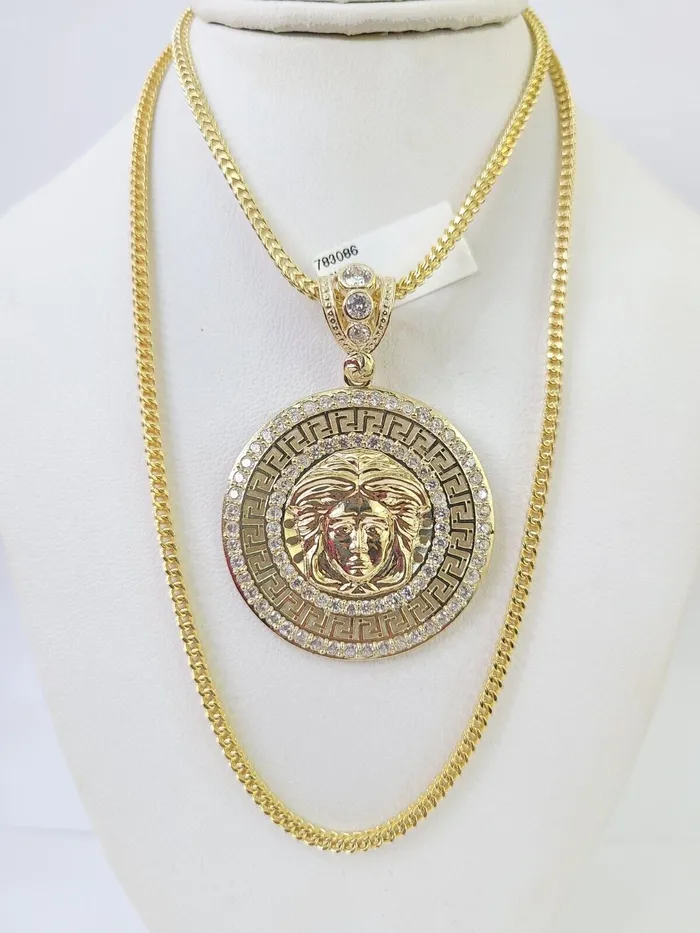 Gold and Diamond Necklaces 10K Franco Chain Medusa Head Pendant Charm Necklace 2026 25mm Yellow Gold
