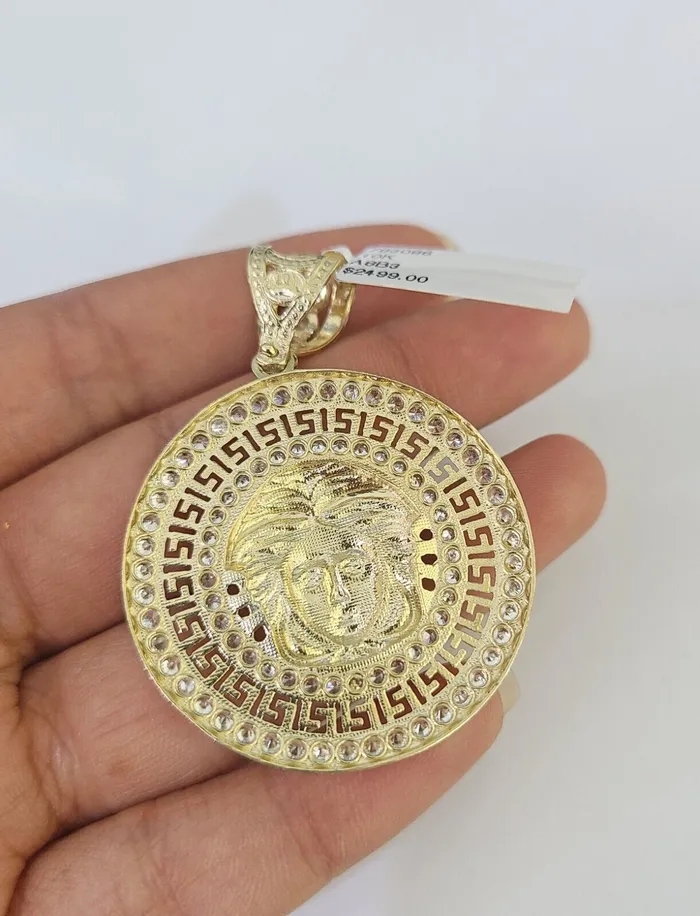 Gold and Diamond Necklaces 10K Franco Chain Medusa Head Pendant Charm Necklace 2026 25mm Yellow Gold