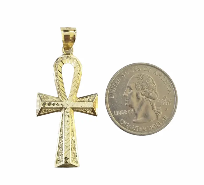 Gold and Diamond Necklaces 10K Gold Ankh Cross Egyptian Symbol Pendant Charm 4mm Rope Chain 20 Inch