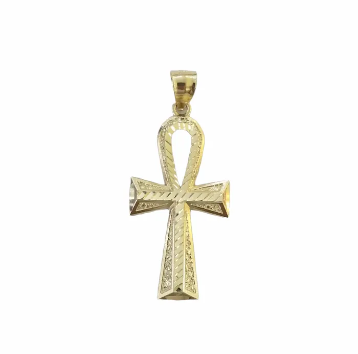 Gold and Diamond Necklaces 10K Gold Ankh Cross Egyptian Symbol Pendant Charm 4mm Rope Chain 20 Inch