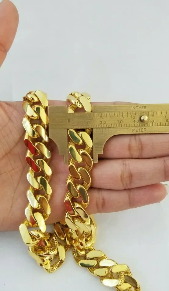 Gold and Diamond Necklaces 10k Real Gold Men Royal Monaco Link Chain 24inch 15mm yellow 10kt gold necklace