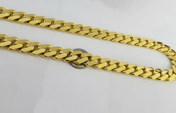 Gold and Diamond Necklaces 10k Real Gold Men Royal Monaco Link Chain 24inch 15mm yellow 10kt gold necklace