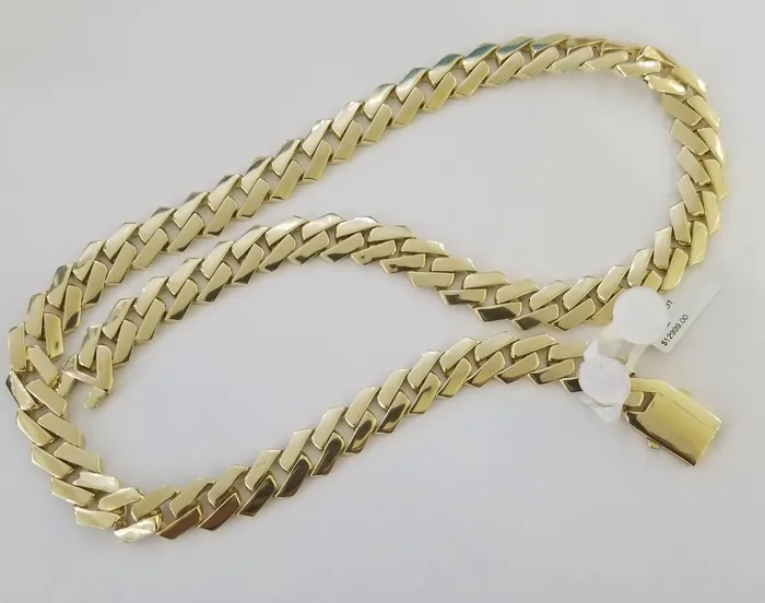 Gold and Diamond Necklaces 10K Yellow Gold 13mm Royal Monaco Miami Link Chain Necklace 24 Inch Mens REAL