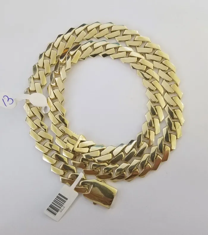 Gold and Diamond Necklaces 10K Yellow Gold 13mm Royal Monaco Miami Link Chain Necklace 24 Inch Mens REAL