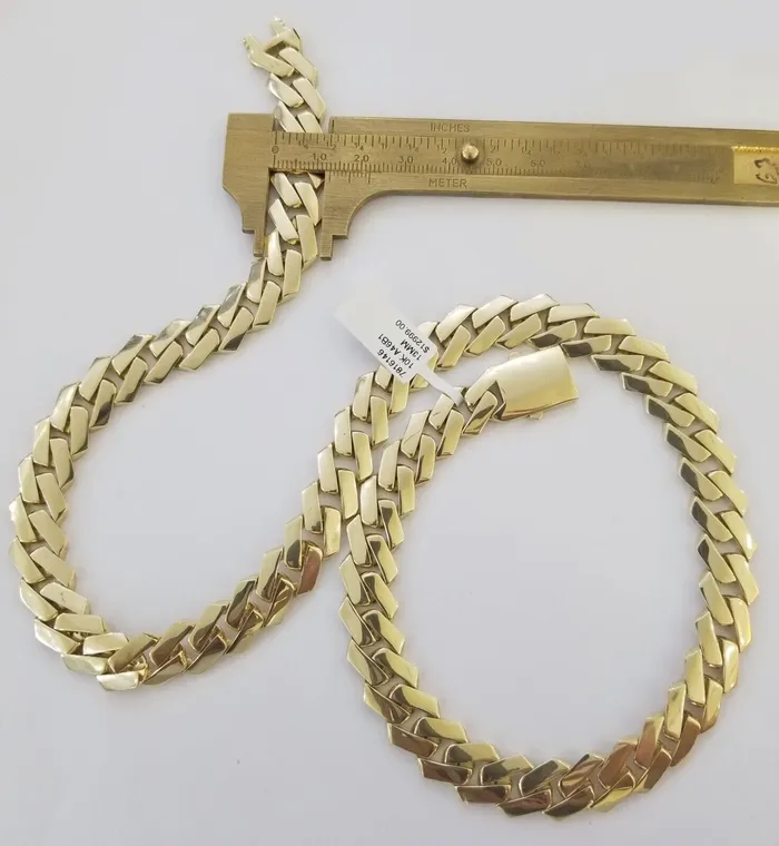 Gold and Diamond Necklaces 10K Yellow Gold 13mm Royal Monaco Miami Link Chain Necklace 24 Inch Mens REAL