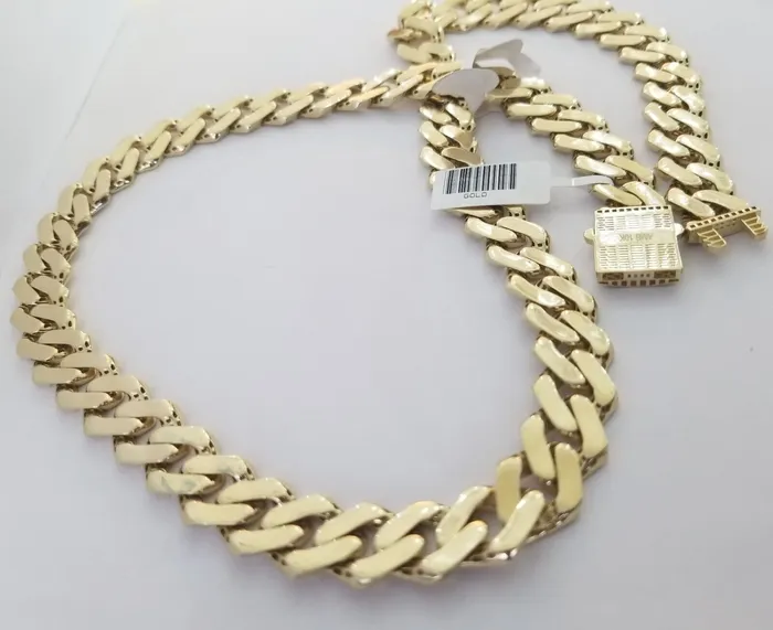 Gold and Diamond Necklaces 10K Yellow Gold 13mm Royal Monaco Miami Link Chain Necklace 24 Inch Mens REAL