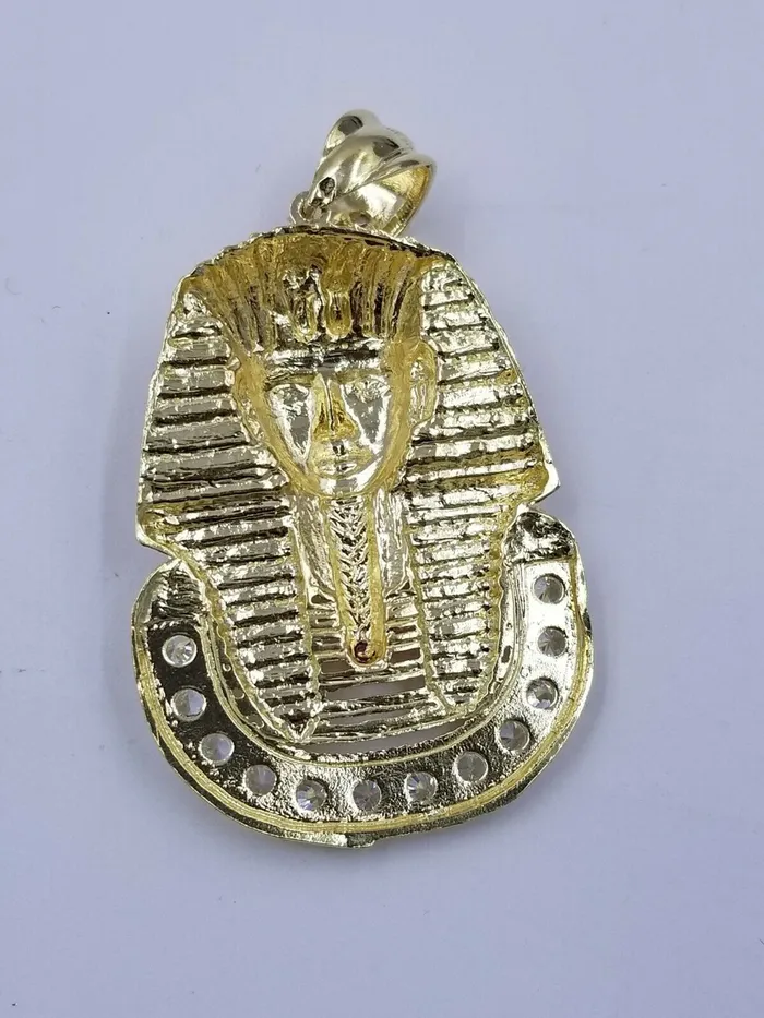 Gold and Diamond Necklaces 10K Yellow Gold 24 Inch Miami Cuban Chain Ruby Pharaoh Head Pendant Diamond Cut