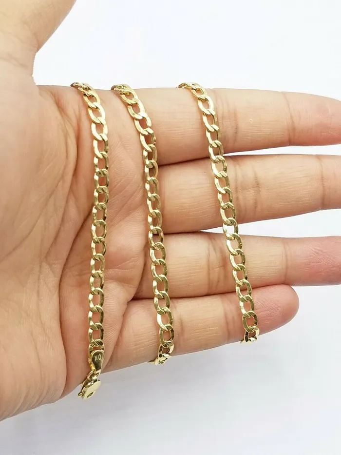 Gold and Diamond Necklaces 10K Yellow Gold Cuban Curb Link chain 5mm Necklace 1826 Real Gold and Diamond Necklaces 10K Yellow Gold Cuban Curb Link chain 5mm Necklace 1826 Real