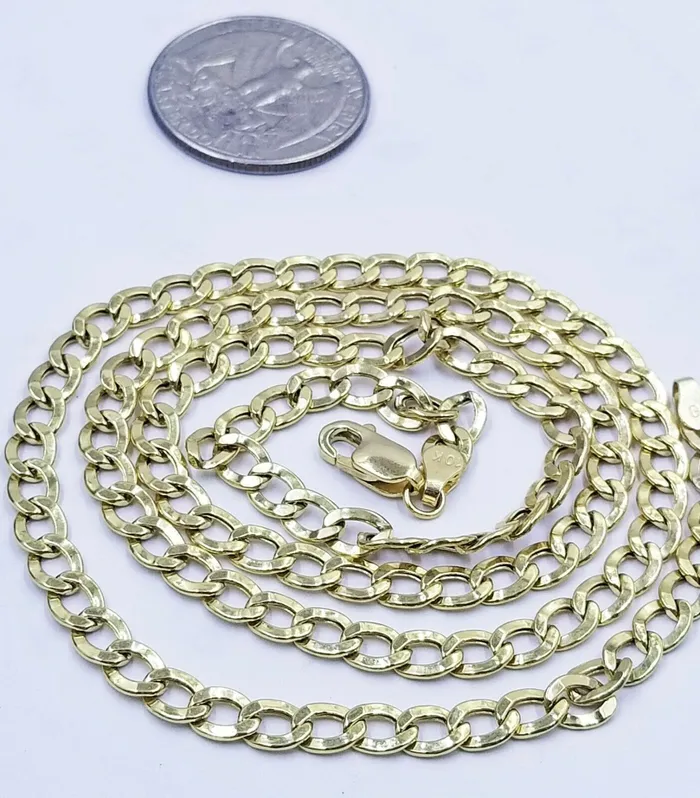 Gold and Diamond Necklaces 10K Yellow Gold Cuban Curb Link chain 5mm Necklace 1826 Real