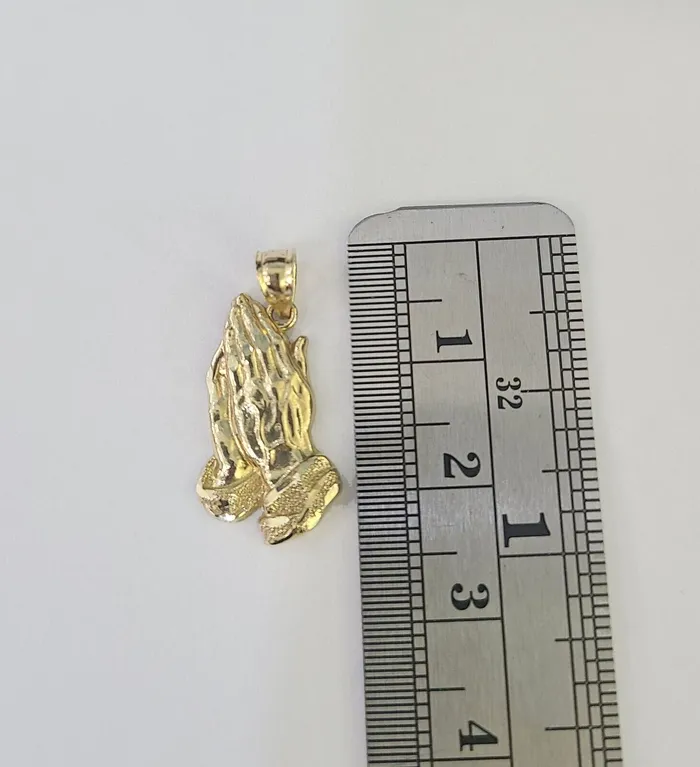 Gold and Diamond Necklaces 14k Miami Cuban Chain Praying Hands Charm Pendant 2mm 1824inch SET Necklace