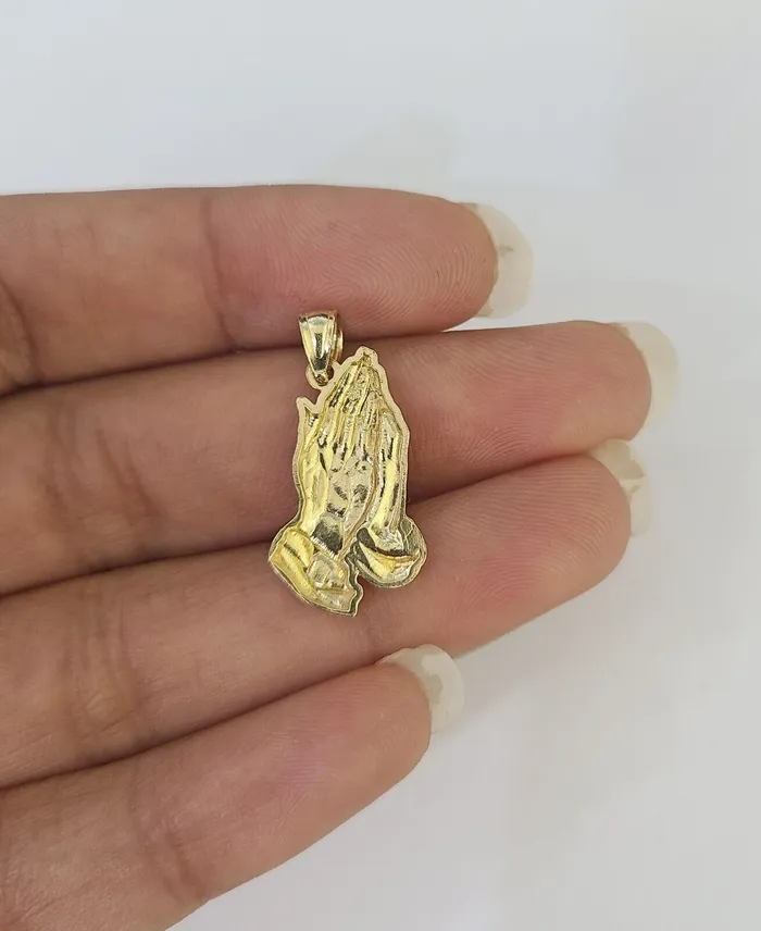 Gold and Diamond Necklaces 14k Miami Cuban Chain Praying Hands Charm Pendant 2mm 1824inch SET Necklace