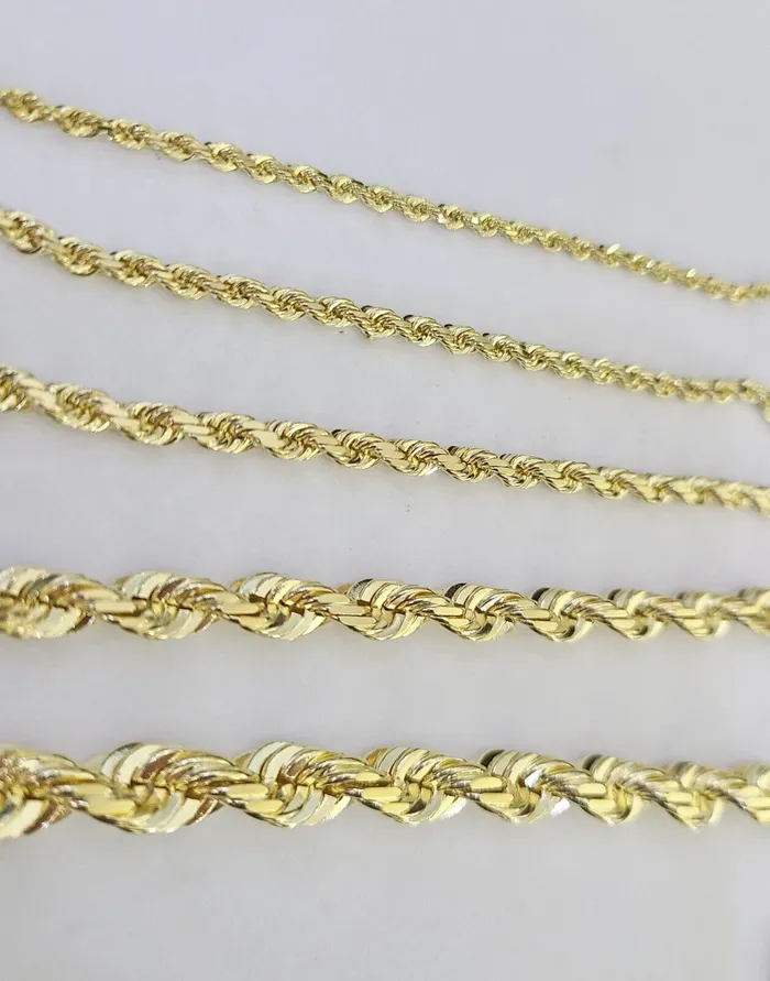 Gold and Diamond Necklaces Real 10k Solid Gold Rope Chain Necklace 25mm7mm Men Women Yellow 10kt