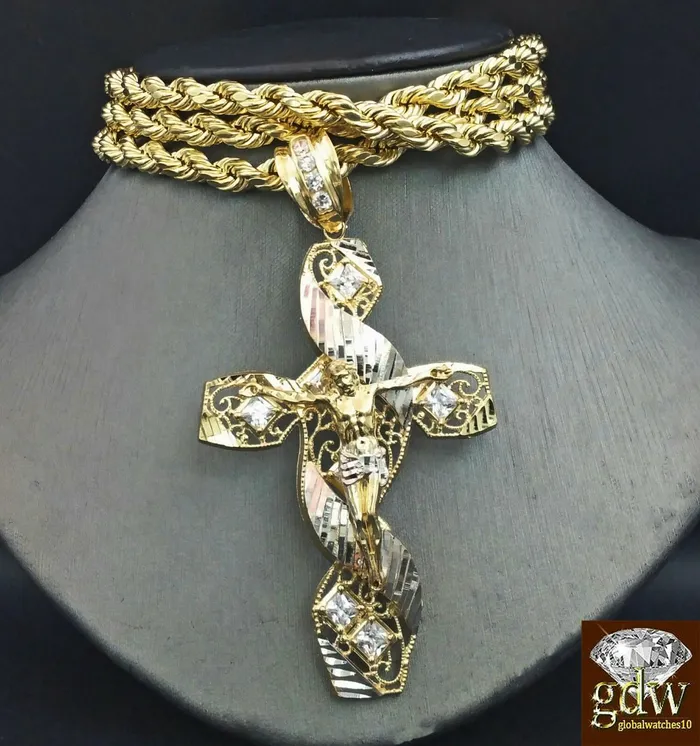 Gold and Diamond Necklaces Real 10K Yellow Gold 26 Inch Rope Chain with Jesus CharmPendant for MenFranco Gold and Diamond Necklaces Real 10K Yellow Gold 26 Inch Rope Chain with Jesus CharmPendant for MenFranco