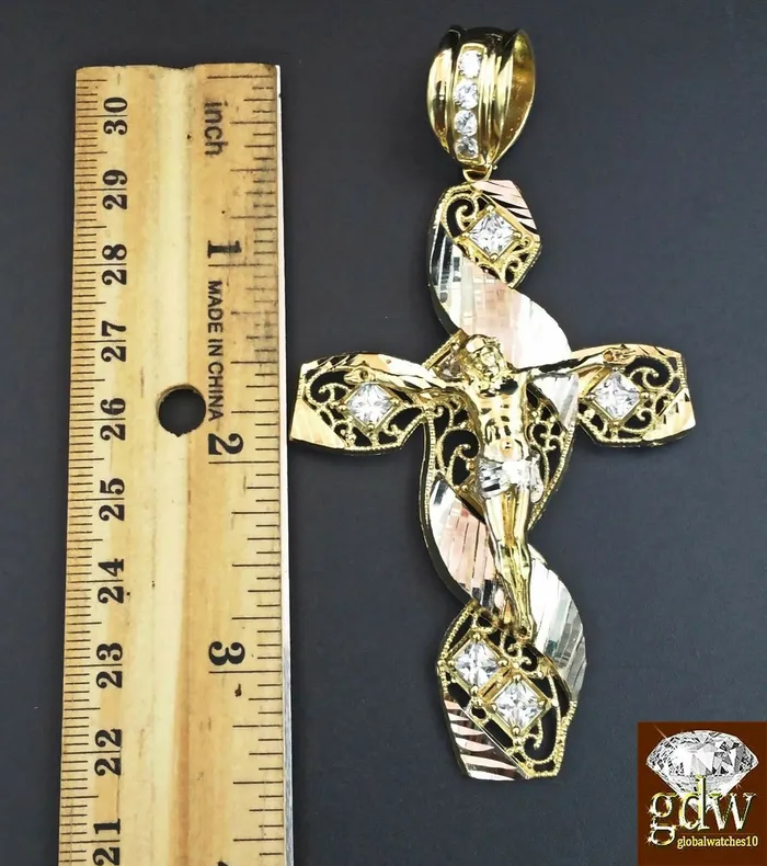 Gold and Diamond Necklaces Real 10K Yellow Gold 26 Inch Rope Chain with Jesus CharmPendant for MenFranco