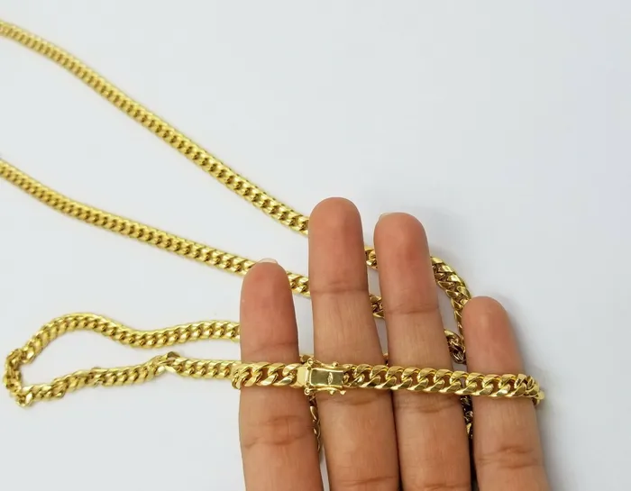 Gold and Diamond Necklaces Real 10k Yellow Gold chain Miami Cuban Link necklace 6mm Mens 10kt 22 Box Lock