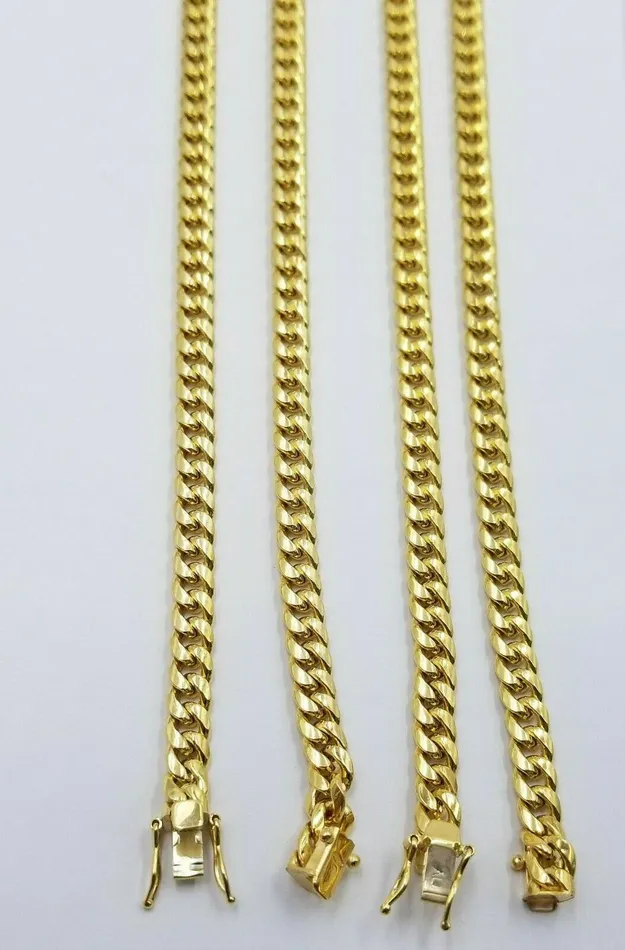 Gold and Diamond Necklaces Real 10k Yellow Gold chain Miami Cuban Link necklace 6mm Mens 10kt 22 Box Lock