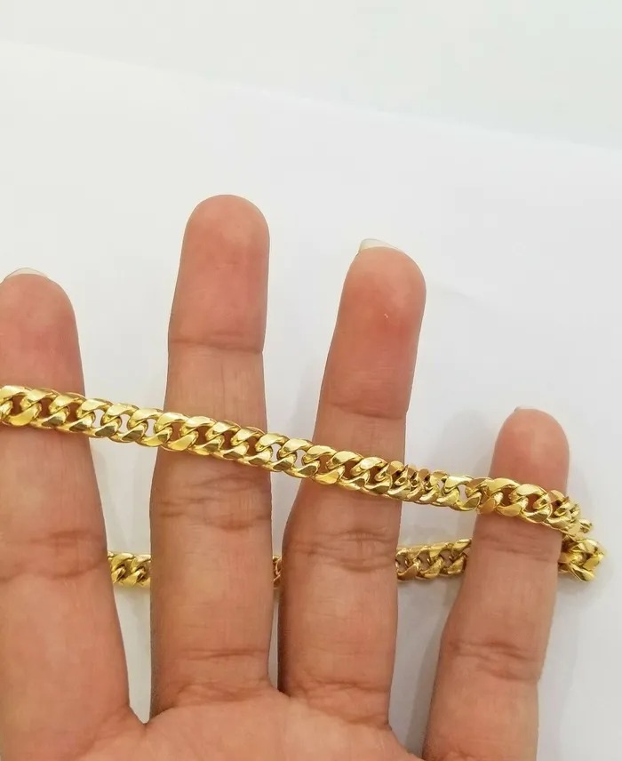 Gold and Diamond Necklaces Real 10k Yellow Gold chain Miami Cuban Link necklace 6mm Mens 10kt 22 Box Lock