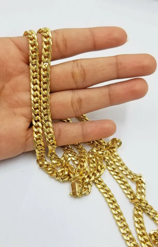Gold and Diamond Necklaces Real 10k Yellow Gold chain Miami Cuban Link necklace 6mm Mens 10kt 22 Box Lock