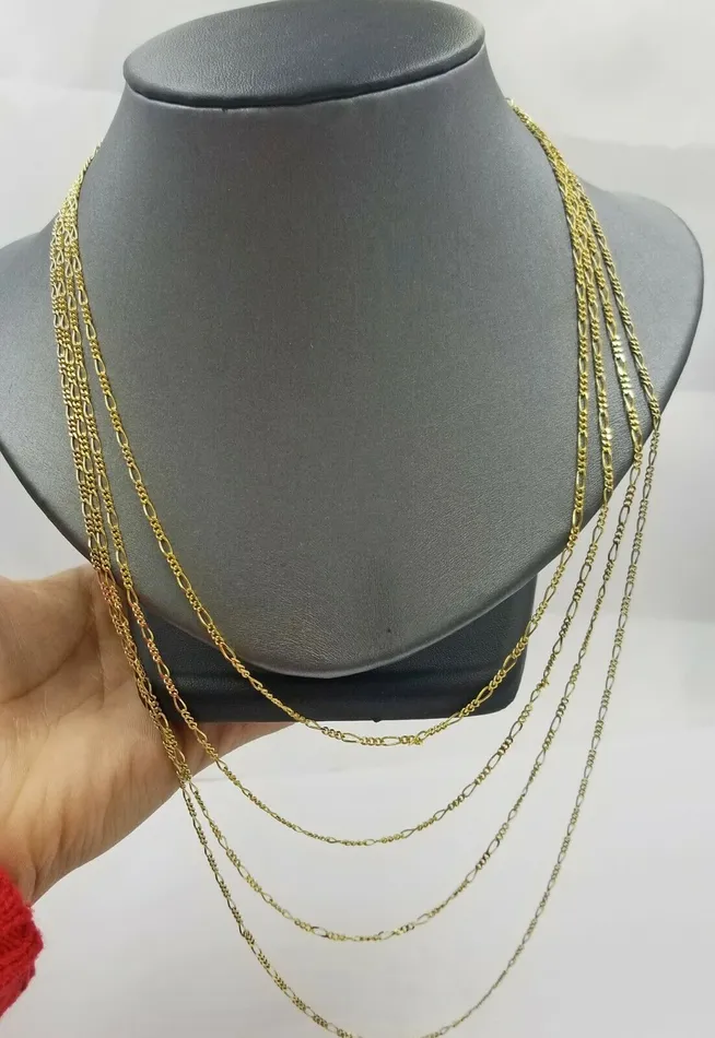Gold and Diamond Necklaces Real 14K Yellow Gold Figaro Link Chain Necklace 2mm 16 18 20 22 24 Solid