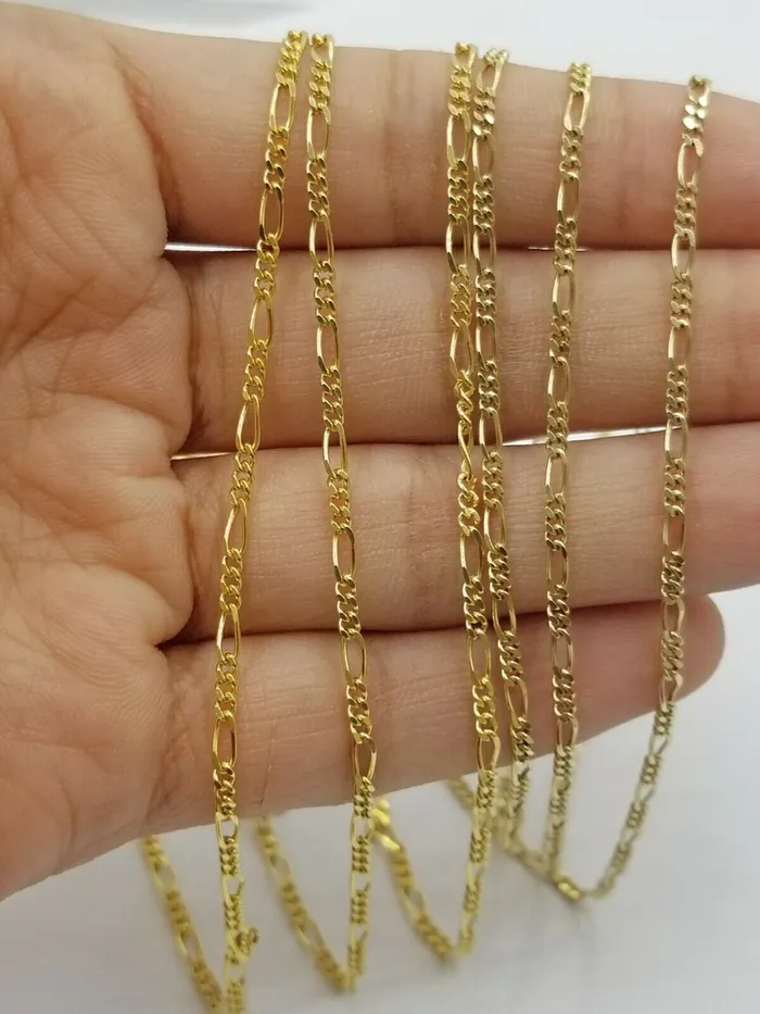 Gold and Diamond Necklaces Real 14K Yellow Gold Figaro Link Chain Necklace 2mm 16 18 20 22 24 Solid