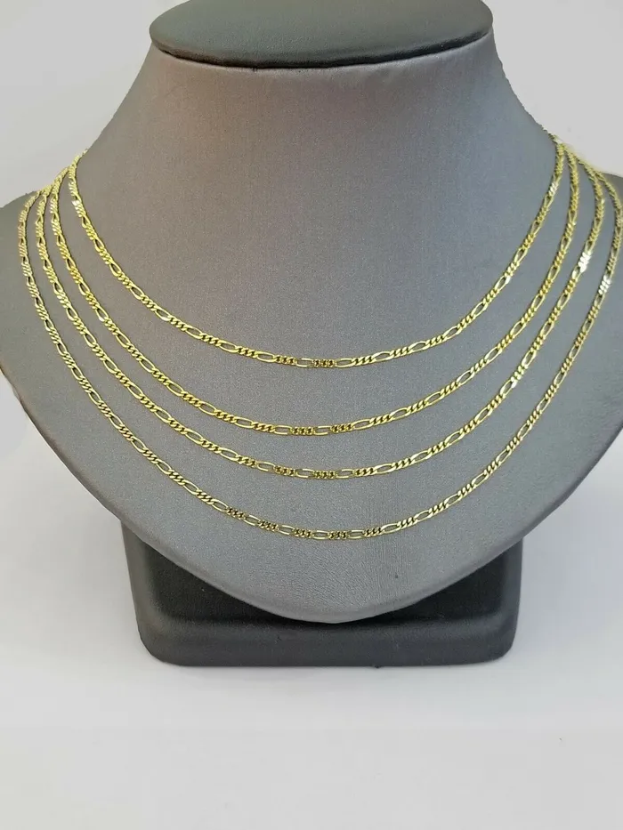 Gold and Diamond Necklaces Real 14K Yellow Gold Figaro Link Chain Necklace 2mm 16 18 20 22 24 Solid