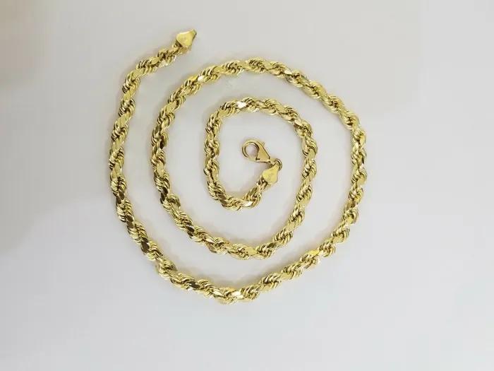 Gold and Diamond PreStyled Sets 10k Yellow Gold Rope Chain 6mm 1826 Inch Real Gold 10kt All Sizes