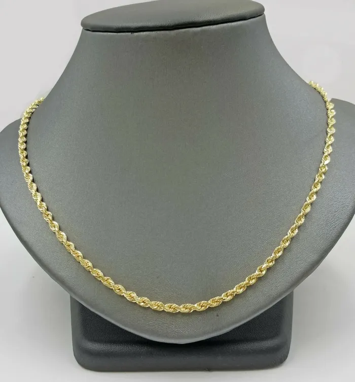 Gold and Diamond PreStyled Sets Real 18k Solid Yellow Gold Rope Chain 2mm Diamond Cut 24 Inches Lobster Lock