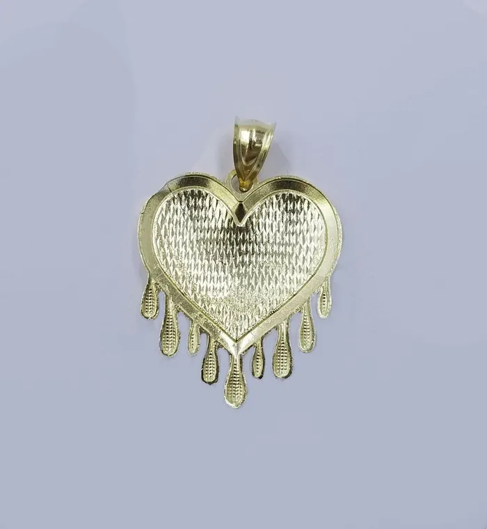 Gold and Diamond Real 10k Yellow Gold Charm Pendant Dripping heart with Franco Chain 18 2mm Necklaces