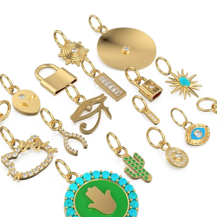 Jalvi Co Charm Necklaces 14K Gold Diamond and Gemstone Mini Charm Pendants