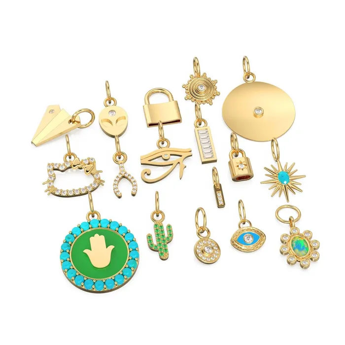 Jalvi Co Charm Necklaces 14K Gold Diamond and Gemstone Mini Charm Pendants Jalvi Co Charm Necklaces 14K Gold Diamond and Gemstone Mini Charm Pendants