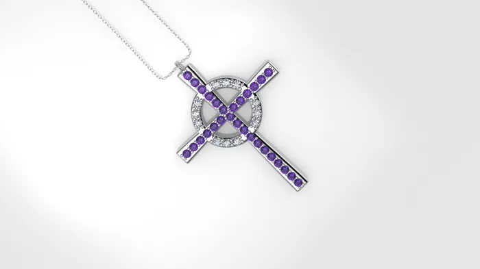 JCM DESIGN JEWELRY Necklaces 14K Pendant with 29 Amethyst 12mm each and 12 Diamond 12mm VS1 each Only Pendant CROSS AND CIRCLE