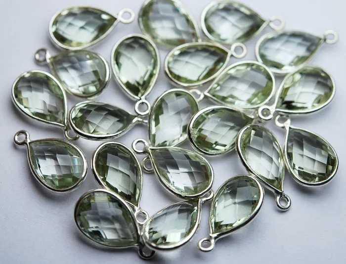 Necklaces Beads Supplies USA 925 Sterling Silver Natural Green Amethyst Faceted Pear Shape Connector 5 Piece Of 16mm Necklaces Beads Supplies USA 925 Sterling Silver Natural Green Amethyst Faceted Pear Shape Connector 5 Piece Of 16mm