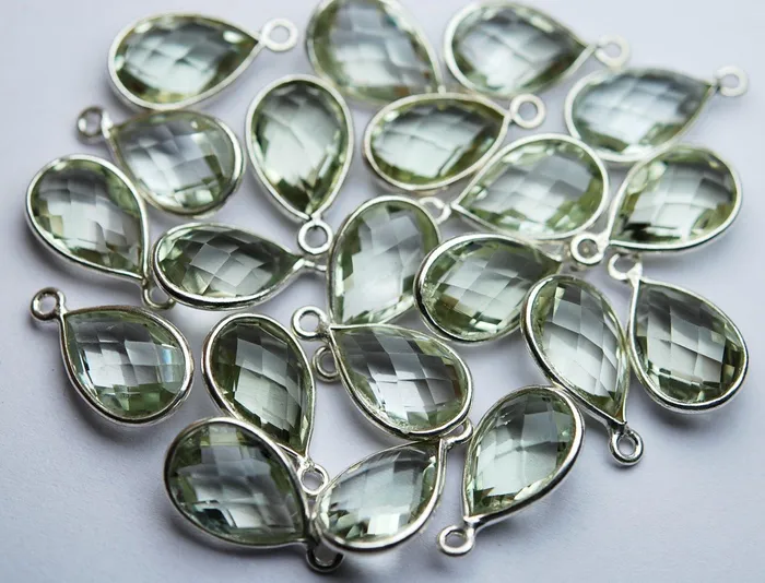 Necklaces Beads Supplies USA 925 Sterling Silver Natural Green Amethyst Faceted Pear Shape Connector 5 Piece Of 16mm