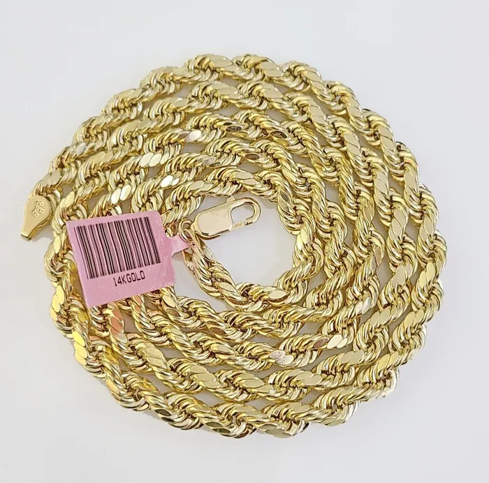 Necklaces Globalwatches10 14K Yellow Gold 4mm Rope Chain 22 inch Diamond cut necklace Real 14KT Necklaces Globalwatches10 14K Yellow Gold 4mm Rope Chain 22 inch Diamond cut necklace Real 14KT